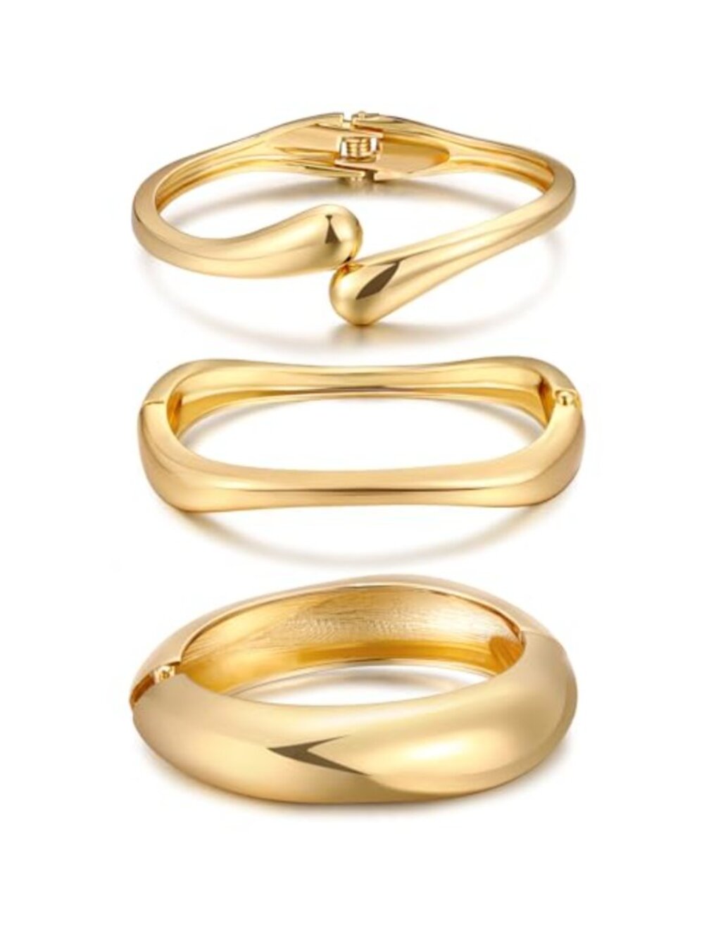 Chunky 14k Gold Plated Stackable Bangle Bracelets Set for Women